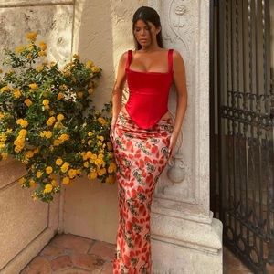 Luisette rose print midi skirt